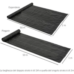Outsunny Telo Nero Pacciamatura 50x2m Per Orto, Serra, Giardino Drenante E Traspirante Con Quadrettatura -Protezioni per piante in Italia 30531219 3