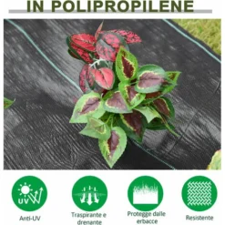 Outsunny Telo Nero Pacciamatura 50x2m Per Orto, Serra, Giardino Drenante E Traspirante Con Quadrettatura -Protezioni per piante in Italia 30531219 4