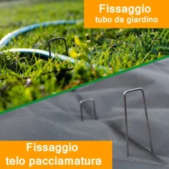 50 Picchetti In Robusto Acciaio Non Galvanizzato Per Fissaggio Telo Pacciamatura Recinzione Giardino Erba Sintetica Ancoraggio Prato Rete Lunghezza 150 Mm, 25 Mm Di Larghezza, Ø 3 Mm -Protezioni per piante in Italia 57205304 5
