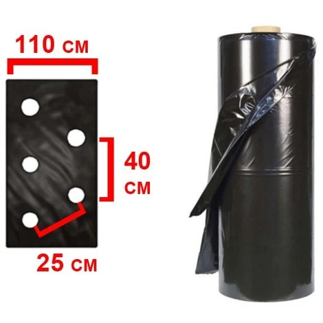TELO PACCIAMATURA 110CM X 50 M 2 FORI SFALSATO 25-40 FILM POLIETILENE ANTI ERBA 3 TELO PACCIAMATURA 110CM X 50 M 2 FORI SFALSATO 25-40 FILM POLIETILENE ANTI ERBA - immagine 3