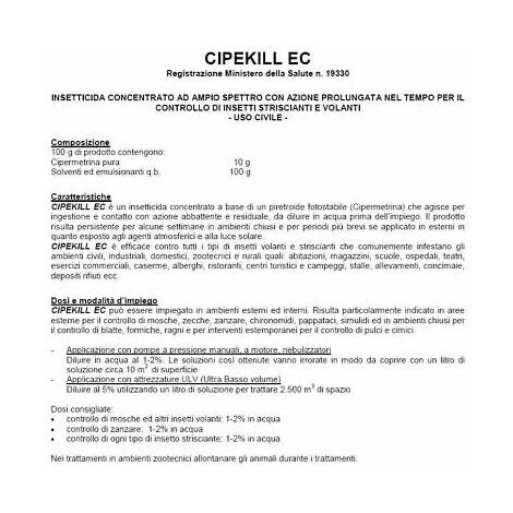 Cipekill Insetticida Lt1 Concentrato Cipermetrina Zanzare Zecche Pulci 2 Cipekill Insetticida Lt1 Concentrato Cipermetrina Zanzare Zecche Pulci - immagine 2